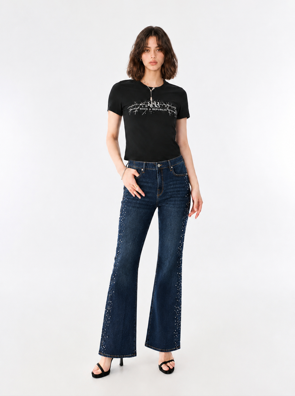 Karli Rhinestone Embellished Flare Jean
