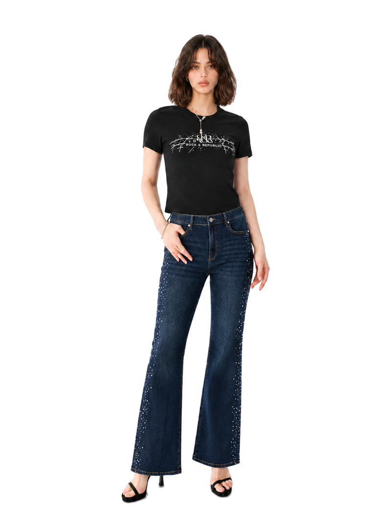 Karli Rhinestone Embellished Flare Jean