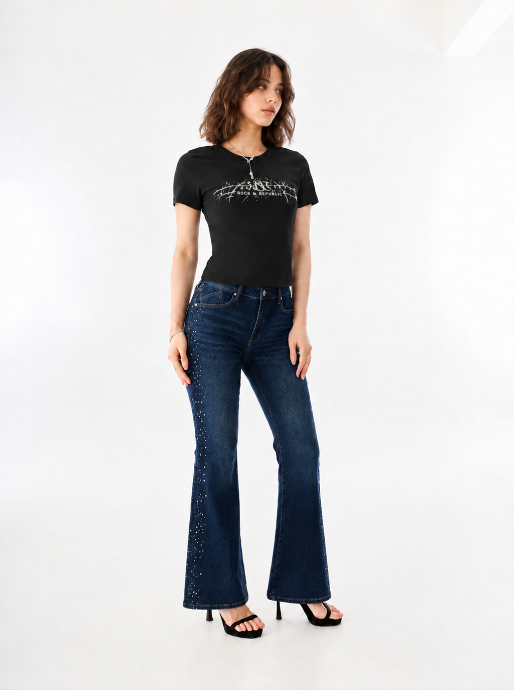 Karli Rhinestone Embellished Flare Jean