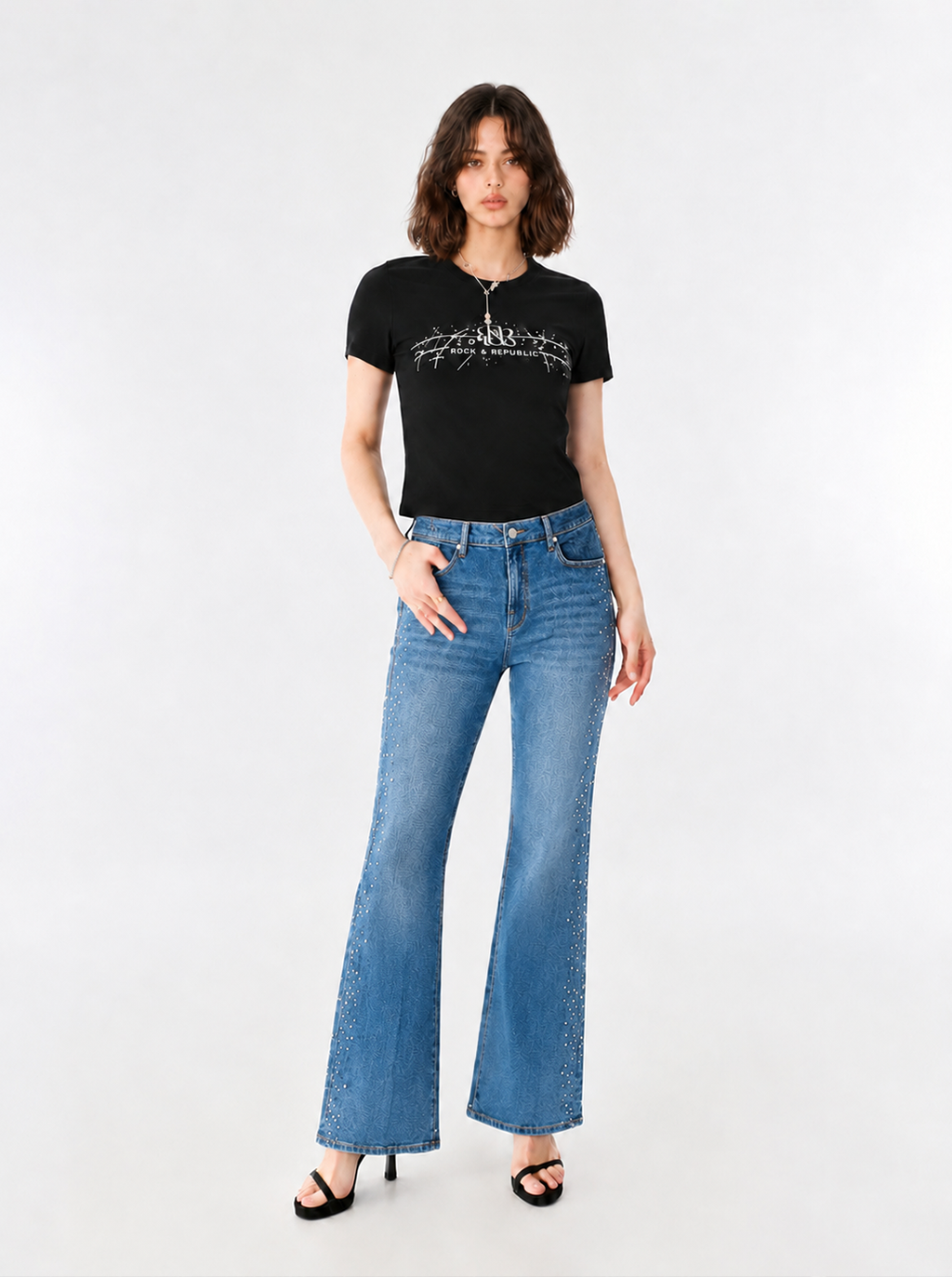 Karli Rhinestone Embellished Flare Jean