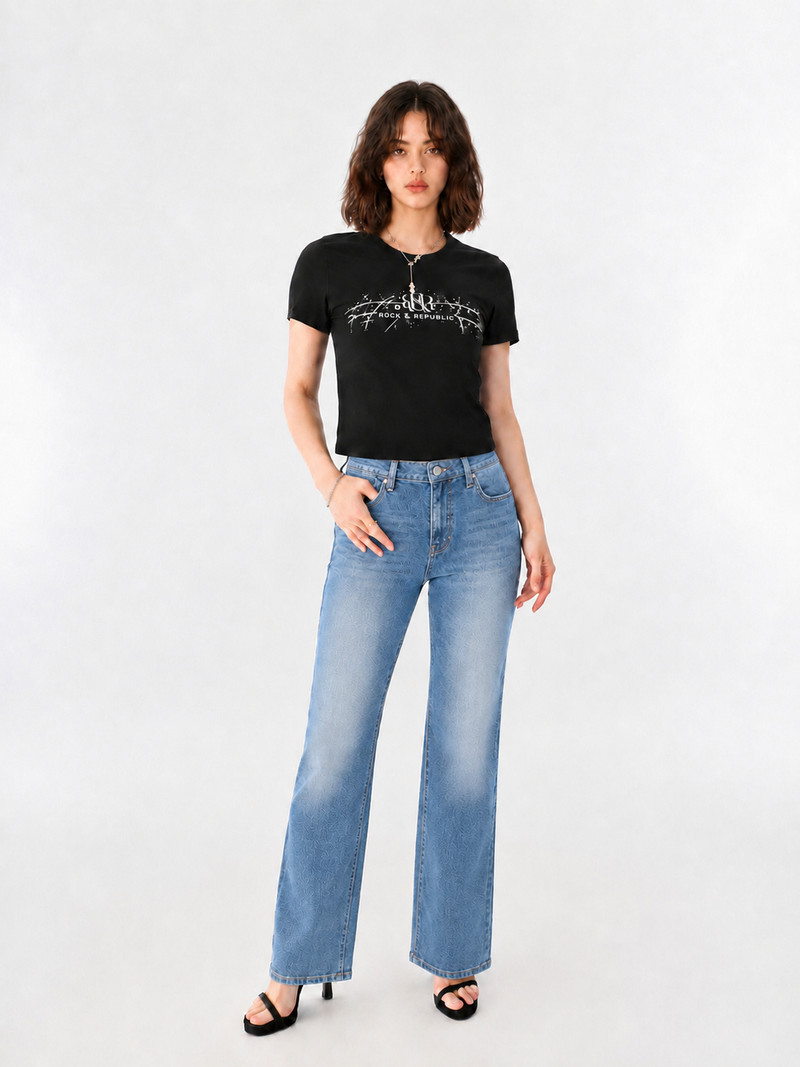 Kaia Rhinestone Swirl Straight Jean