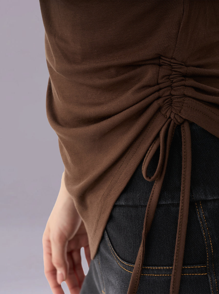 Ruched Drawstring Wrap Top