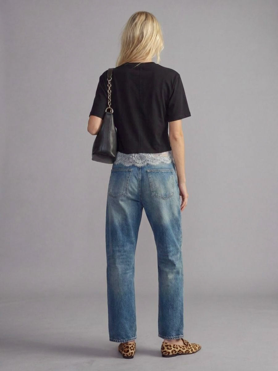Lace Hem Fitted T-Shirt