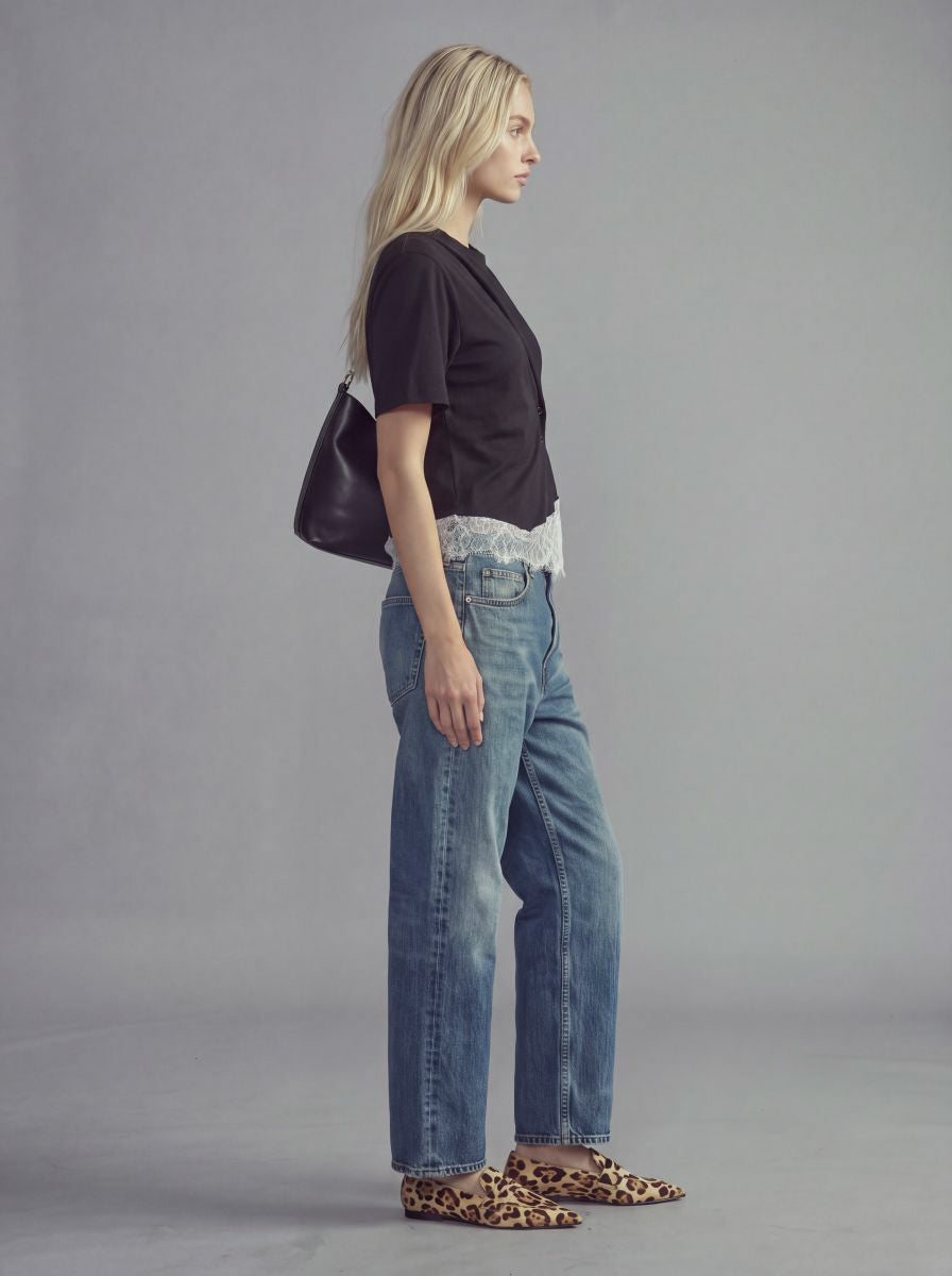 Lace Hem Fitted T-Shirt