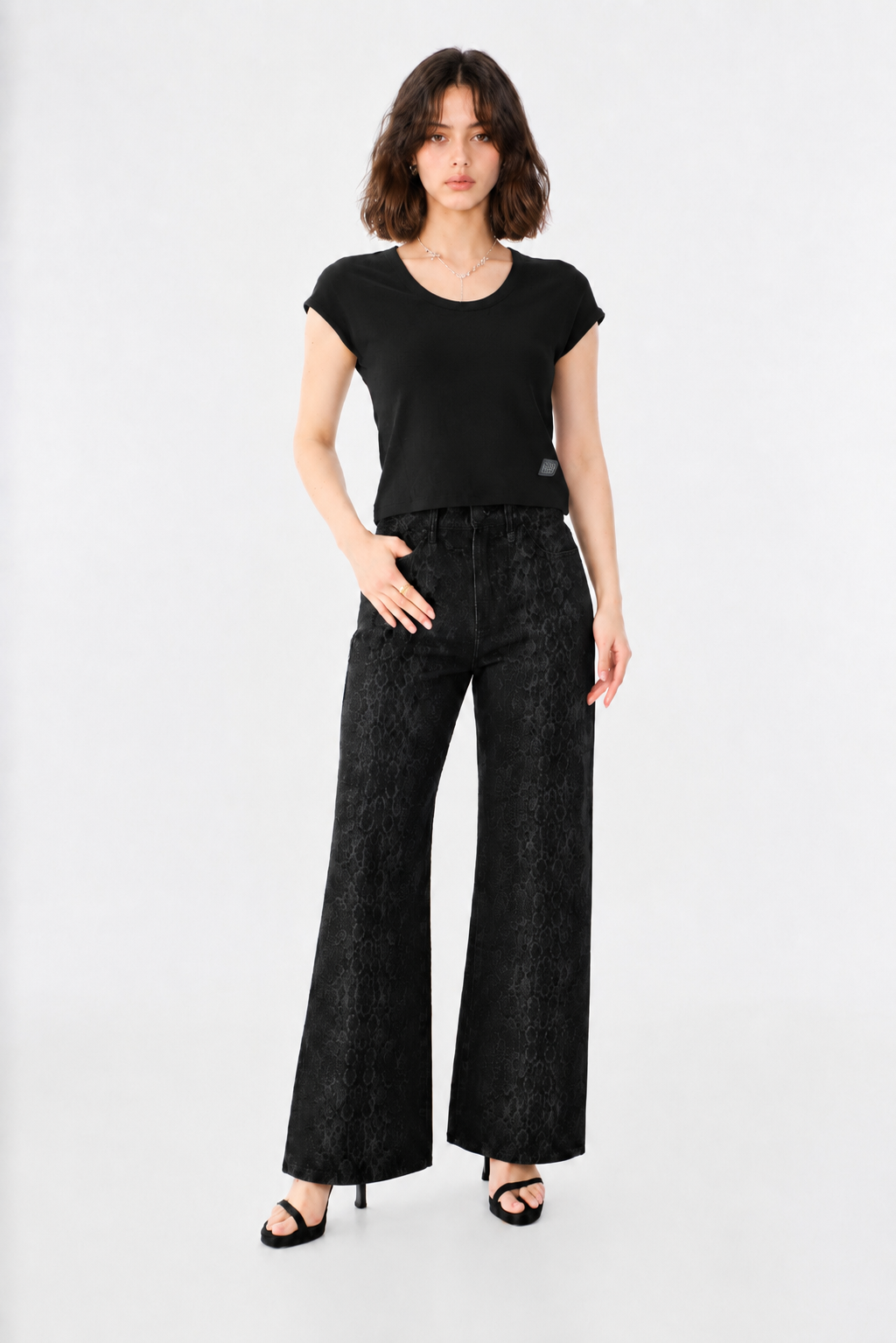 Ribbed Crop T-Shirt with Signature Logo Patch Detail