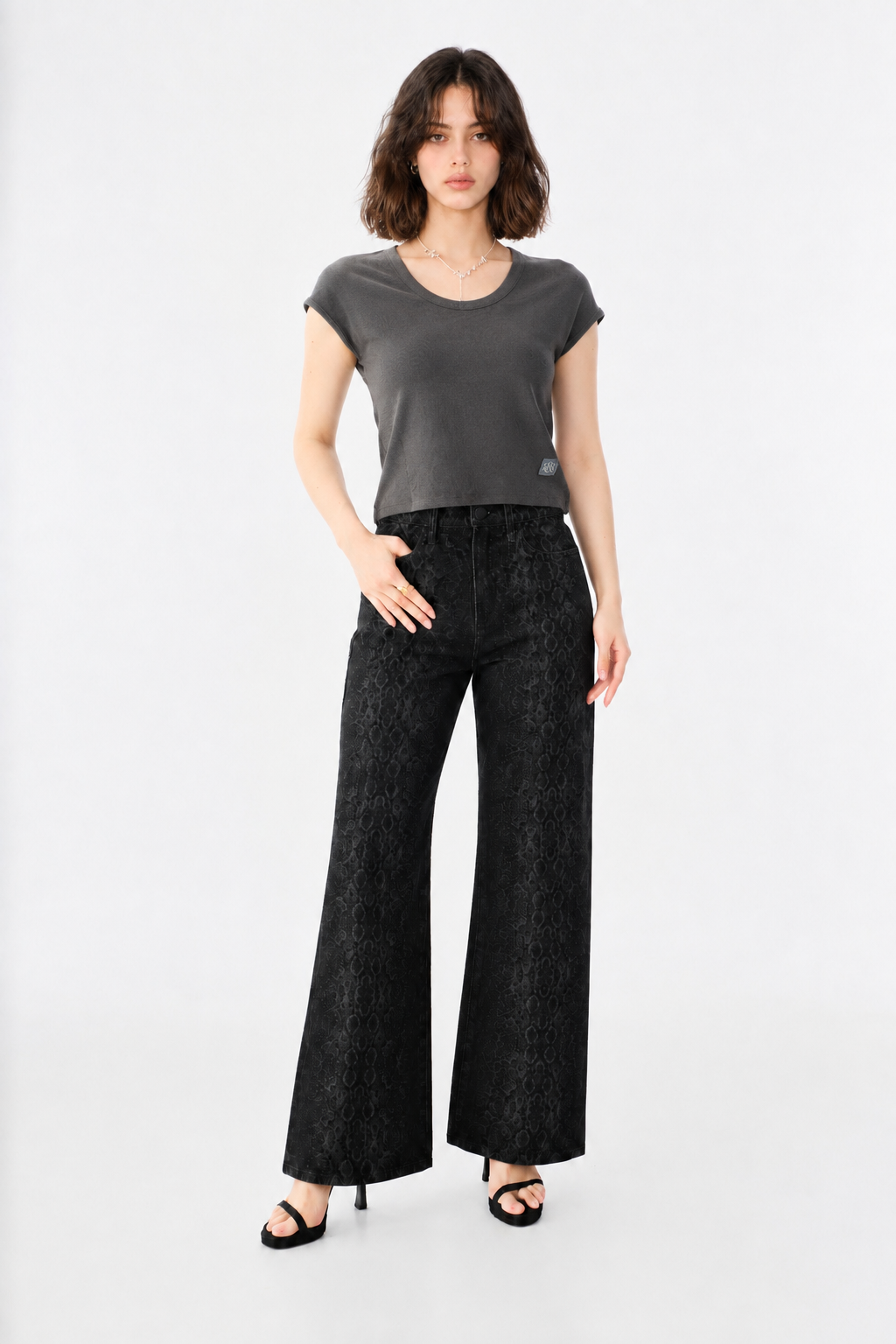 Ribbed Crop T-Shirt with Signature Logo Patch Detail