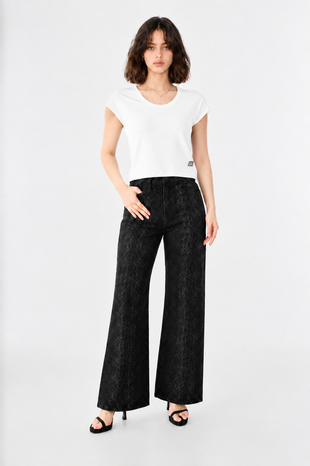 Ribbed Crop T-Shirt with Signature Logo Patch Detail