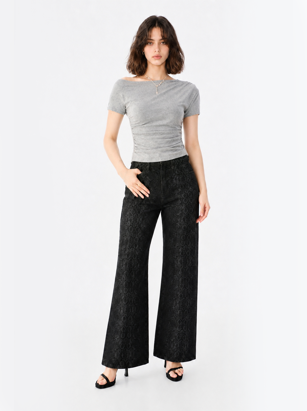Off Shoulder Ribbed Top with Ruched Waist Detail