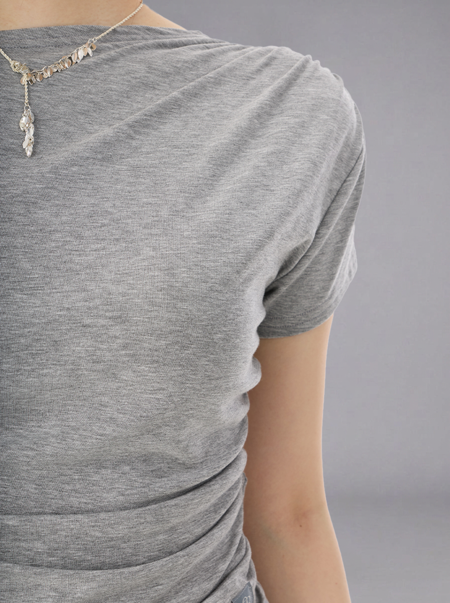 Off Shoulder Ribbed Top with Ruched Waist Detail