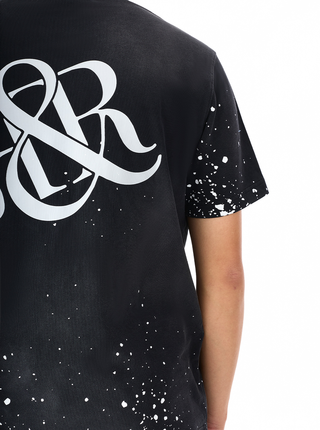 Rock Graphic T-Shirt with Distressed Paint Splatter Detail