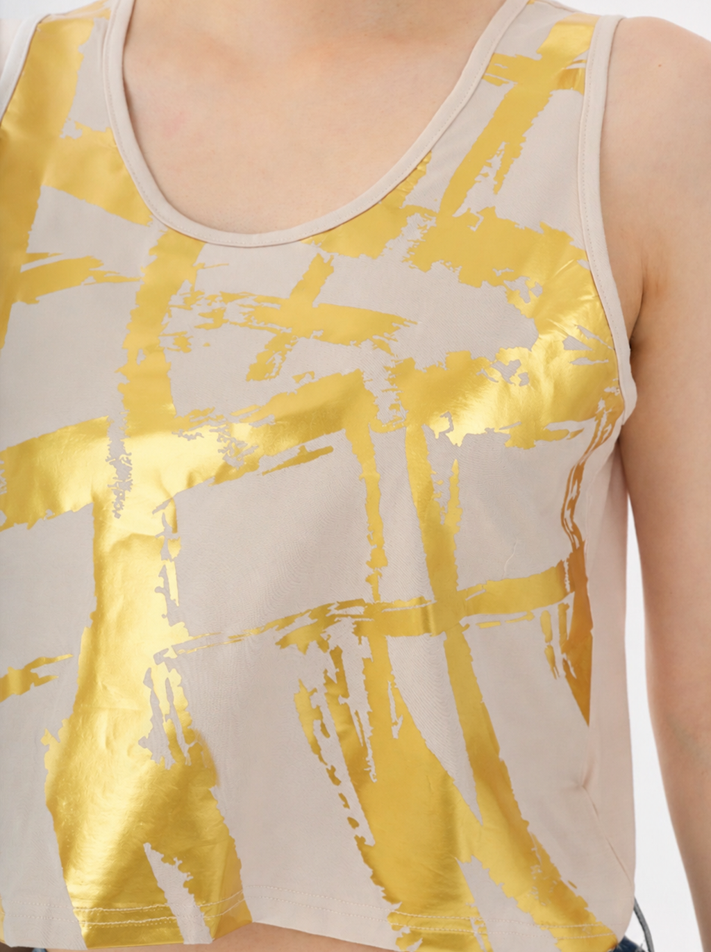 Metallic Gold Foil Cropped Tank Top