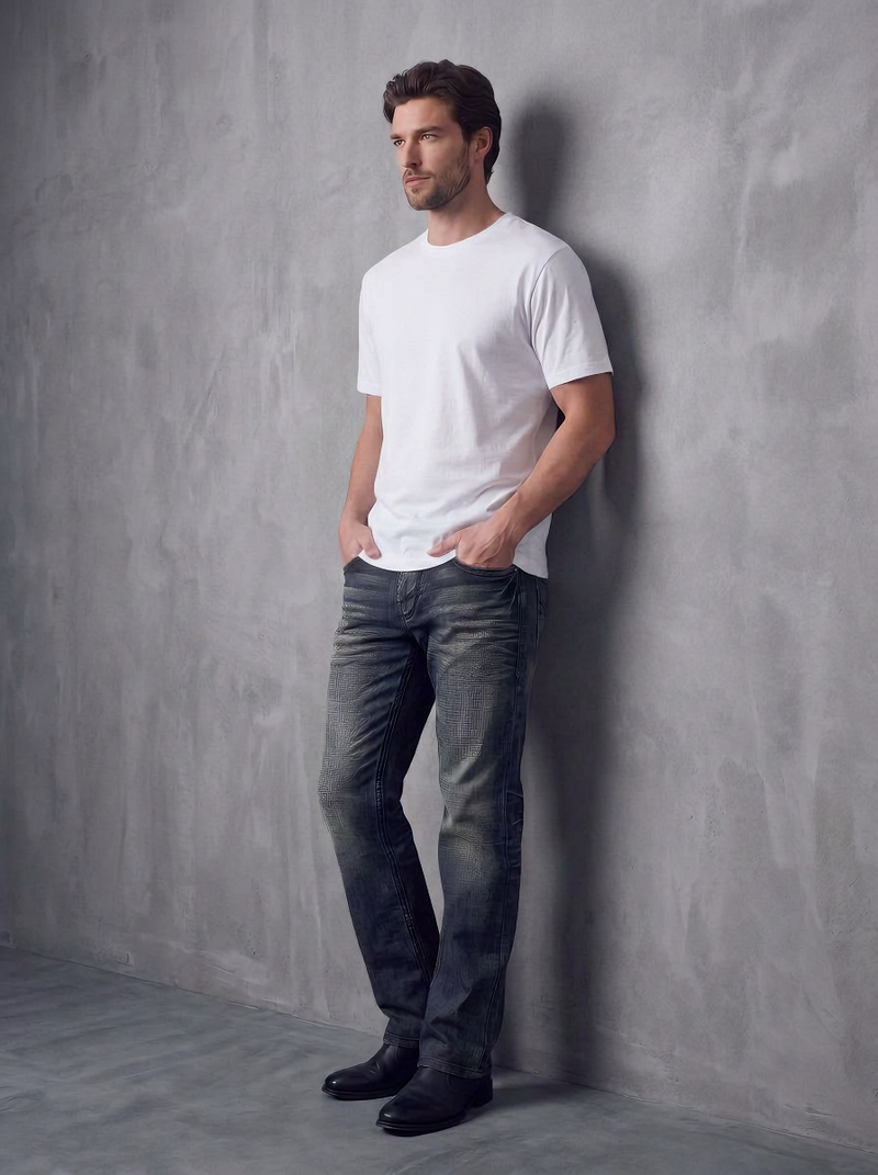 Neil Mid Rise Logo-Embroidered Straight Jean