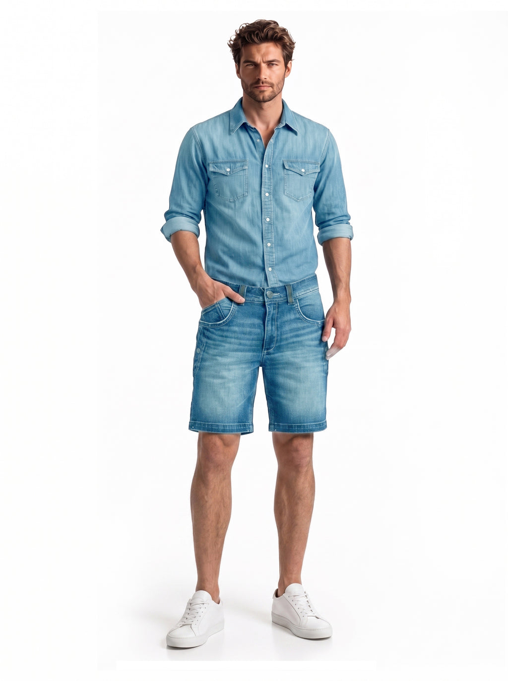 Contrast Trim Seamed Denim Shorts