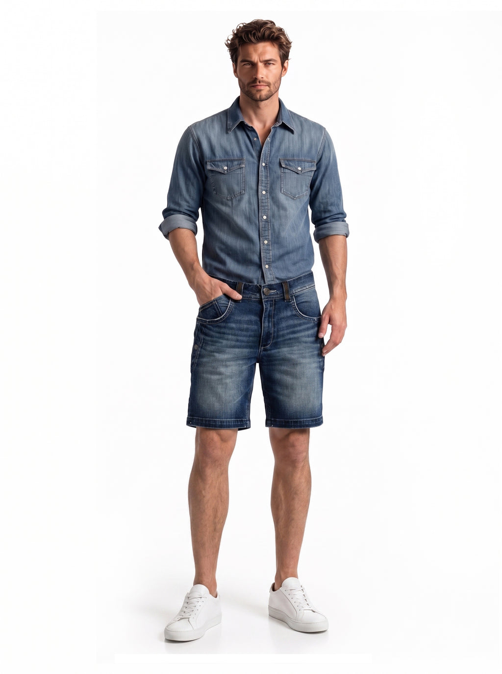 Contrast Trim Seamed Denim Shorts