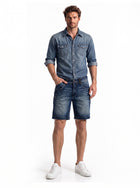 Contrast Trim Seamed Denim Shorts