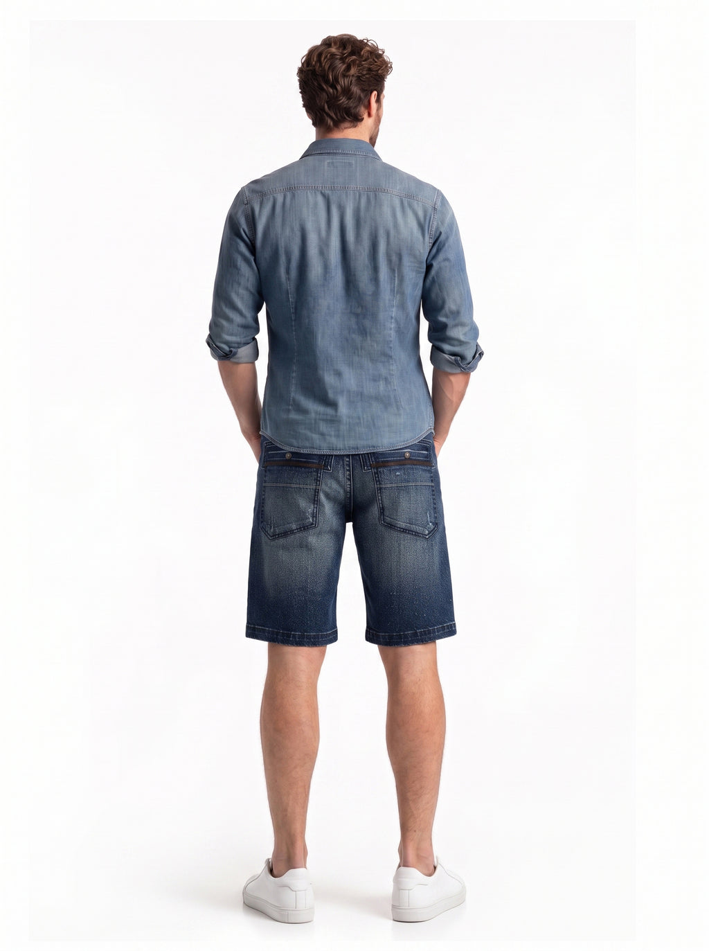 Contrast Trim Seamed Denim Shorts