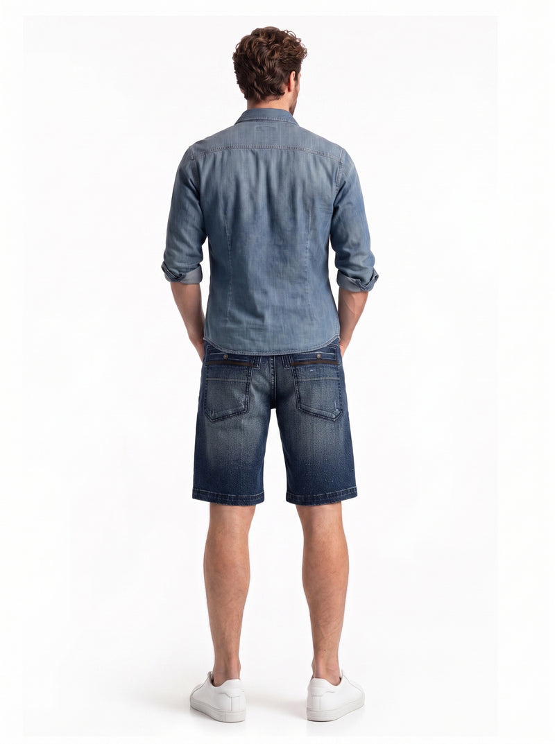 Contrast Trim Seamed Denim Shorts