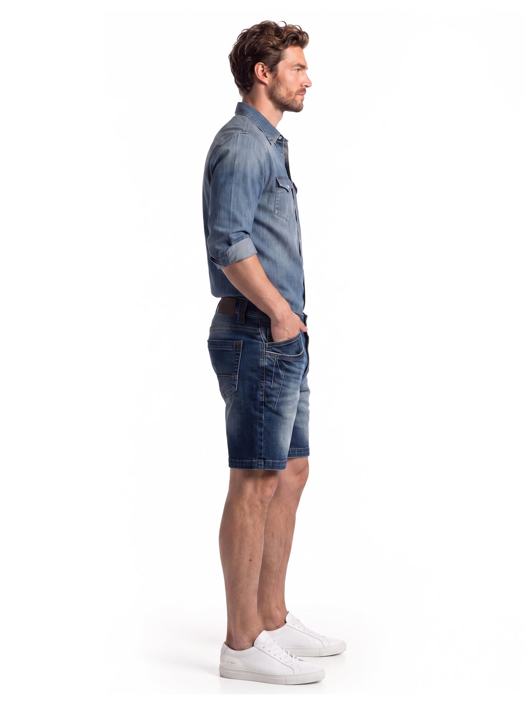 Contrast Trim Seamed Denim Shorts