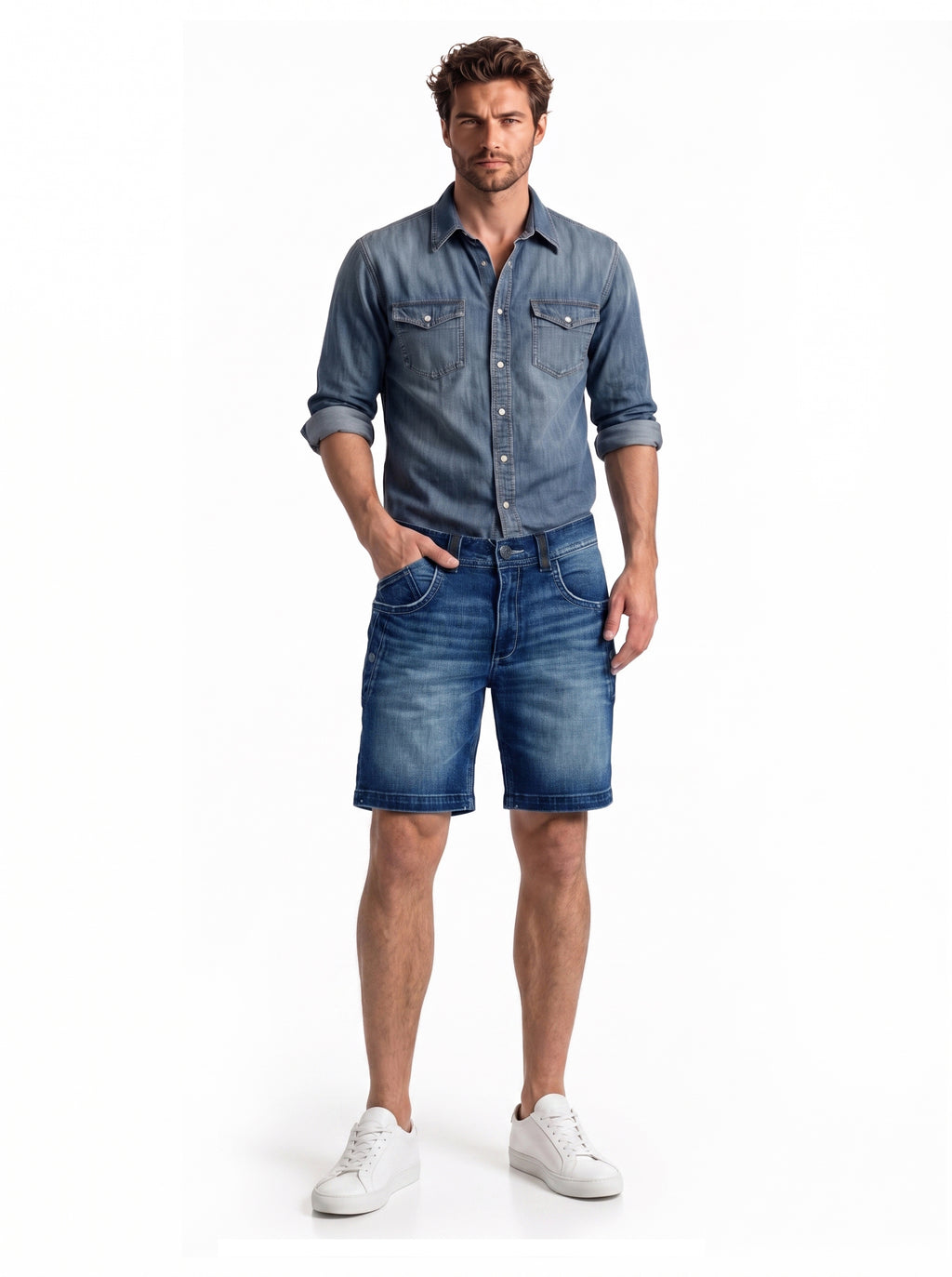 Contrast Trim Seamed Denim Shorts