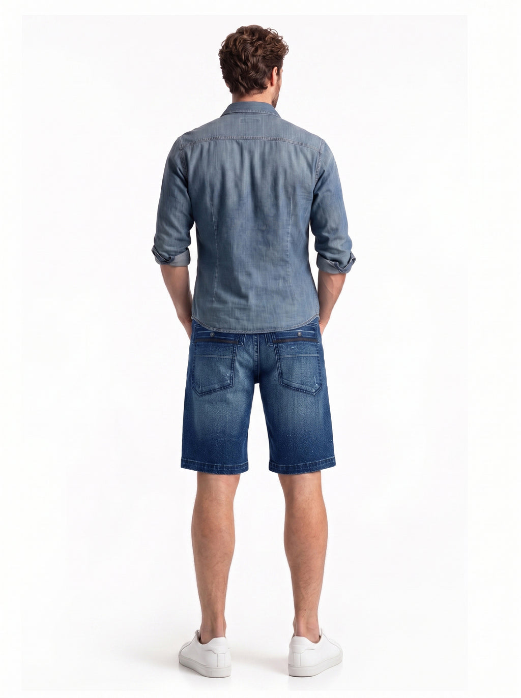 Contrast Trim Seamed Denim Shorts