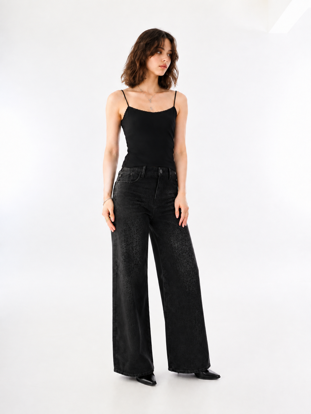 Rowan Black Leopard Barrel Leg Jean