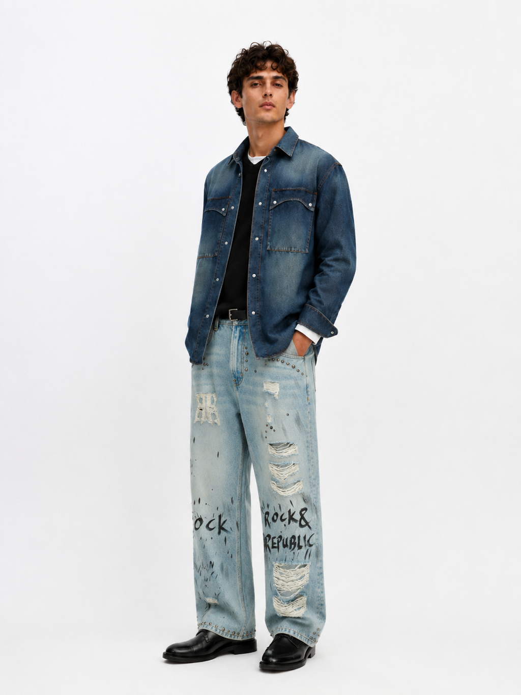 Cade Rock Graffiti Wide Leg Jean