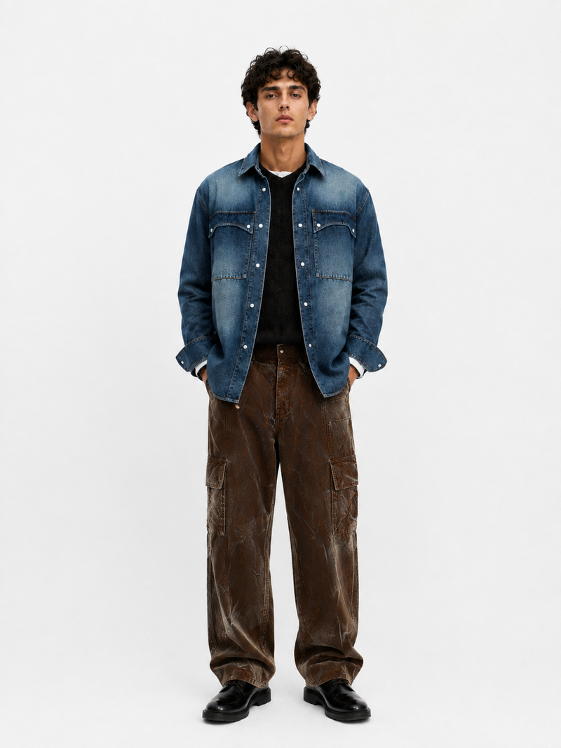 Cade Crackle Wash Wide Leg Jean