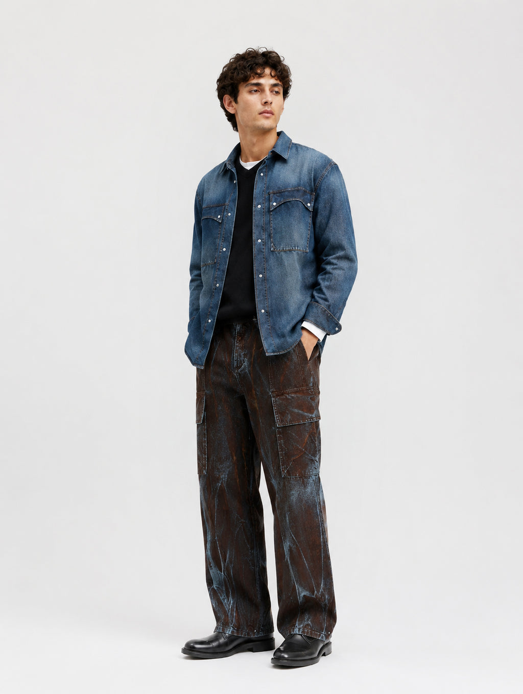 Cade Crackle Wash Wide Leg Jean