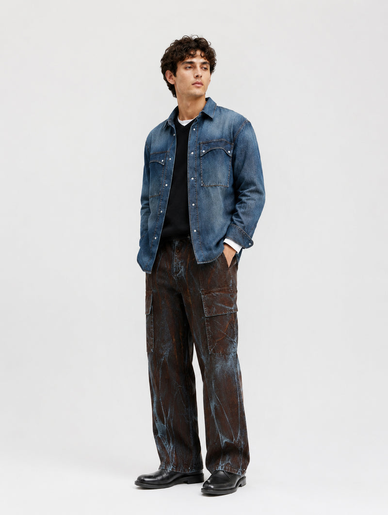 Cade Crackle Wash Wide Leg Jean