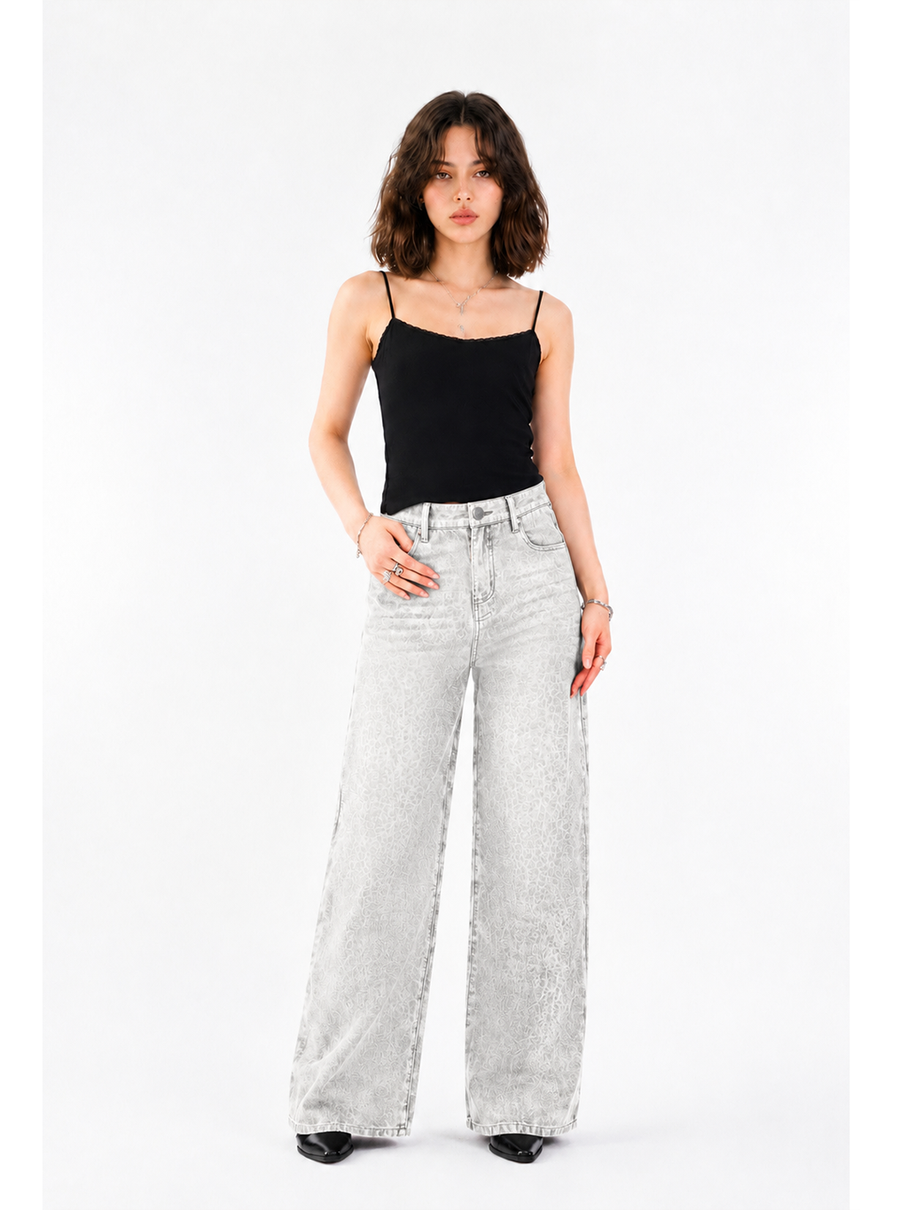 Rowan Black Leopard Barrel Leg Jean