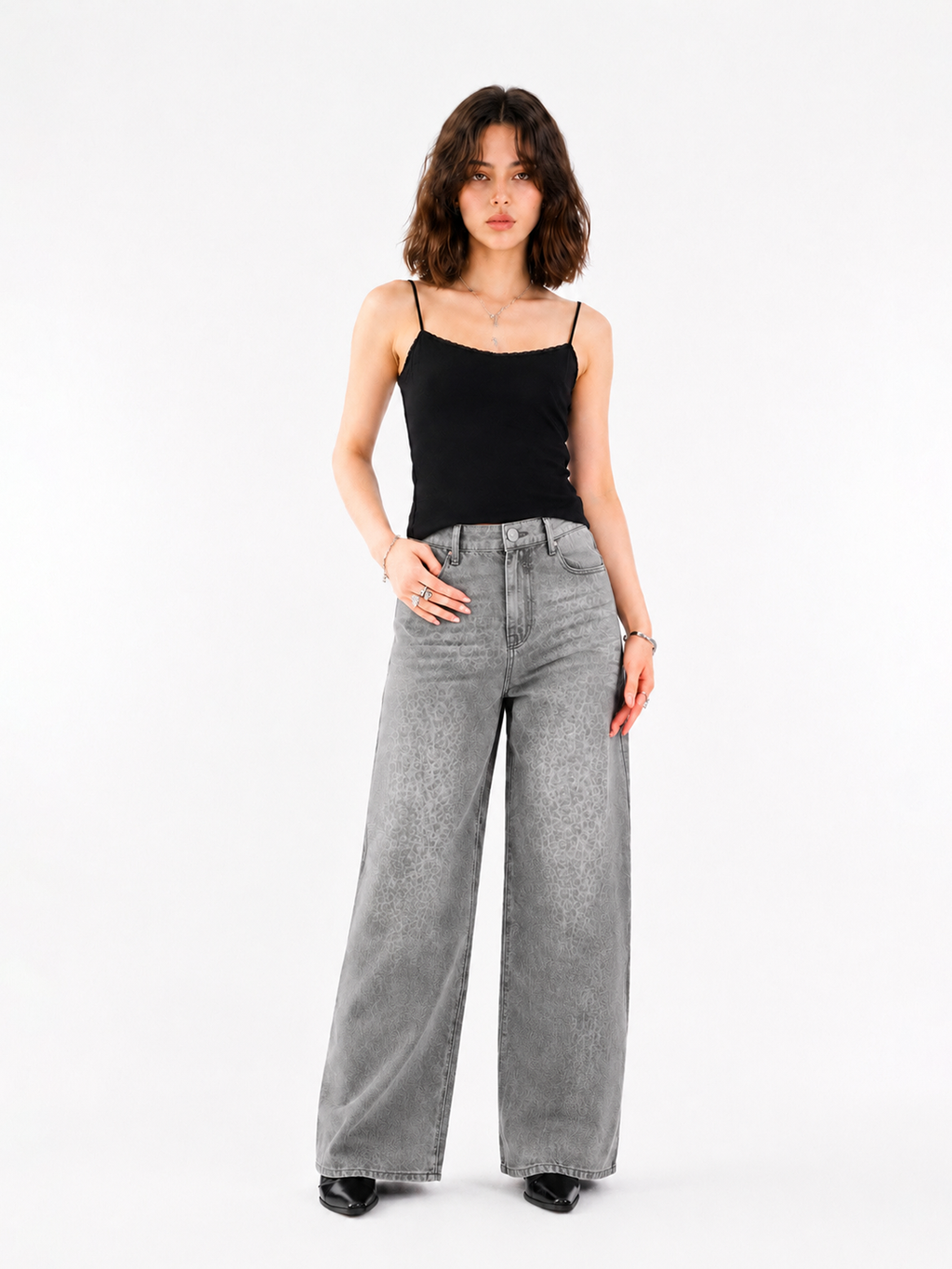 Rowan Black Leopard Barrel Leg Jean