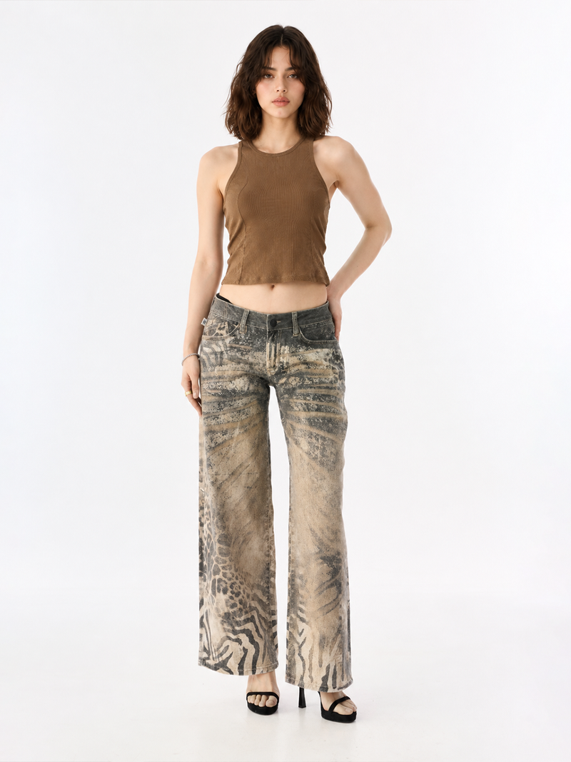 Kaia Mixed Animal Print Straight Jean