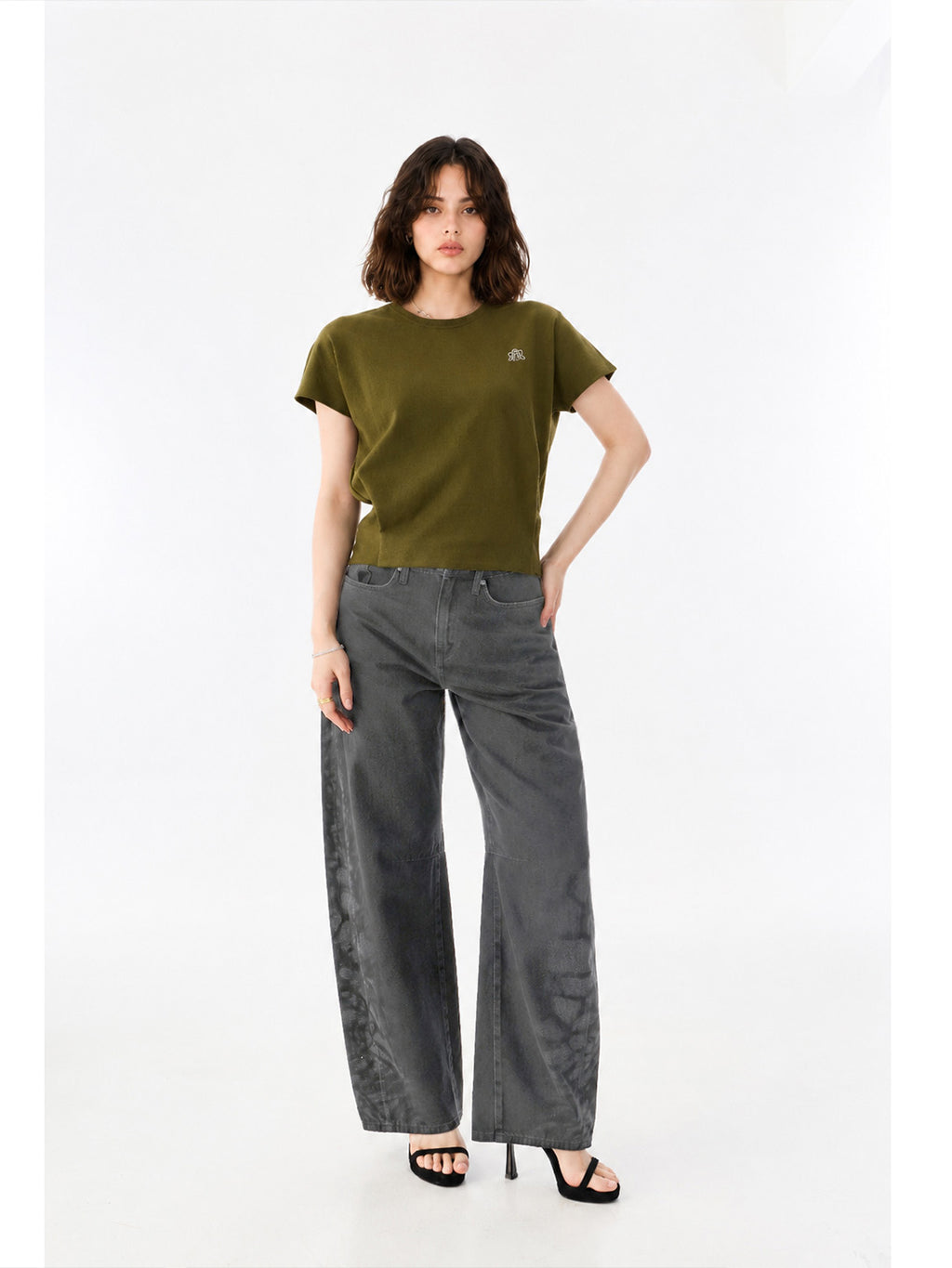Rowan Tonal Print Barrel Leg Jean