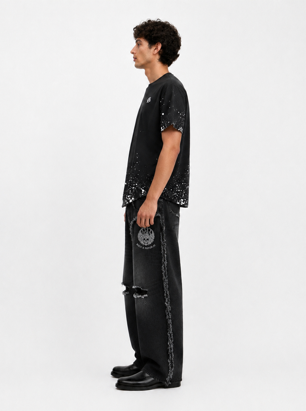 Black Jeans with Studded Fringe Pockets