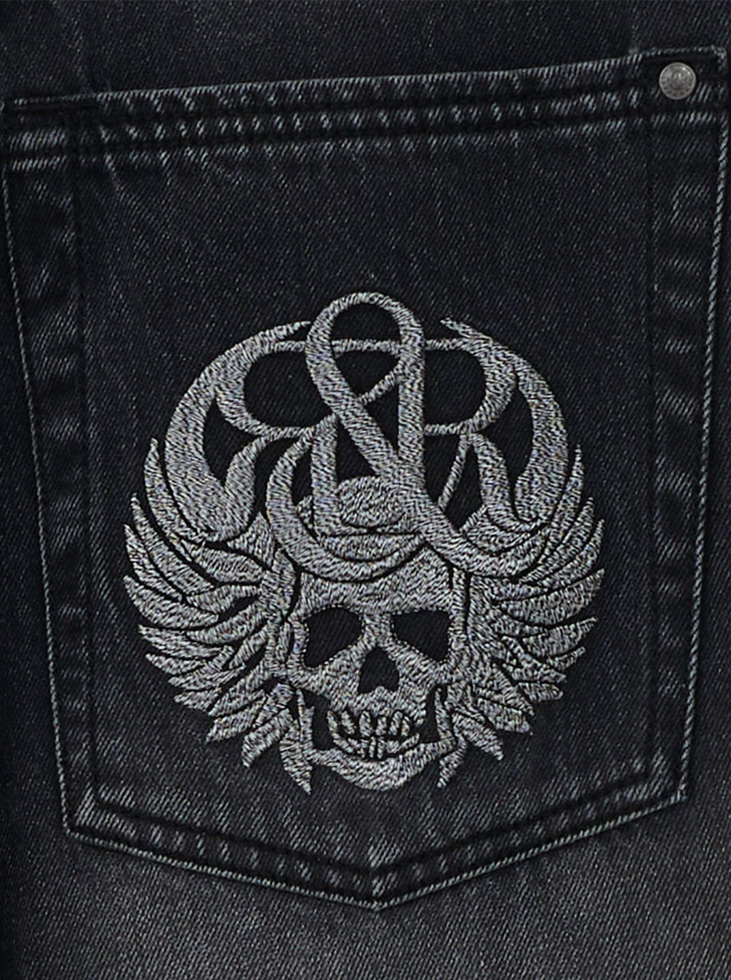 Black Jeans with Studded Fringe Pockets