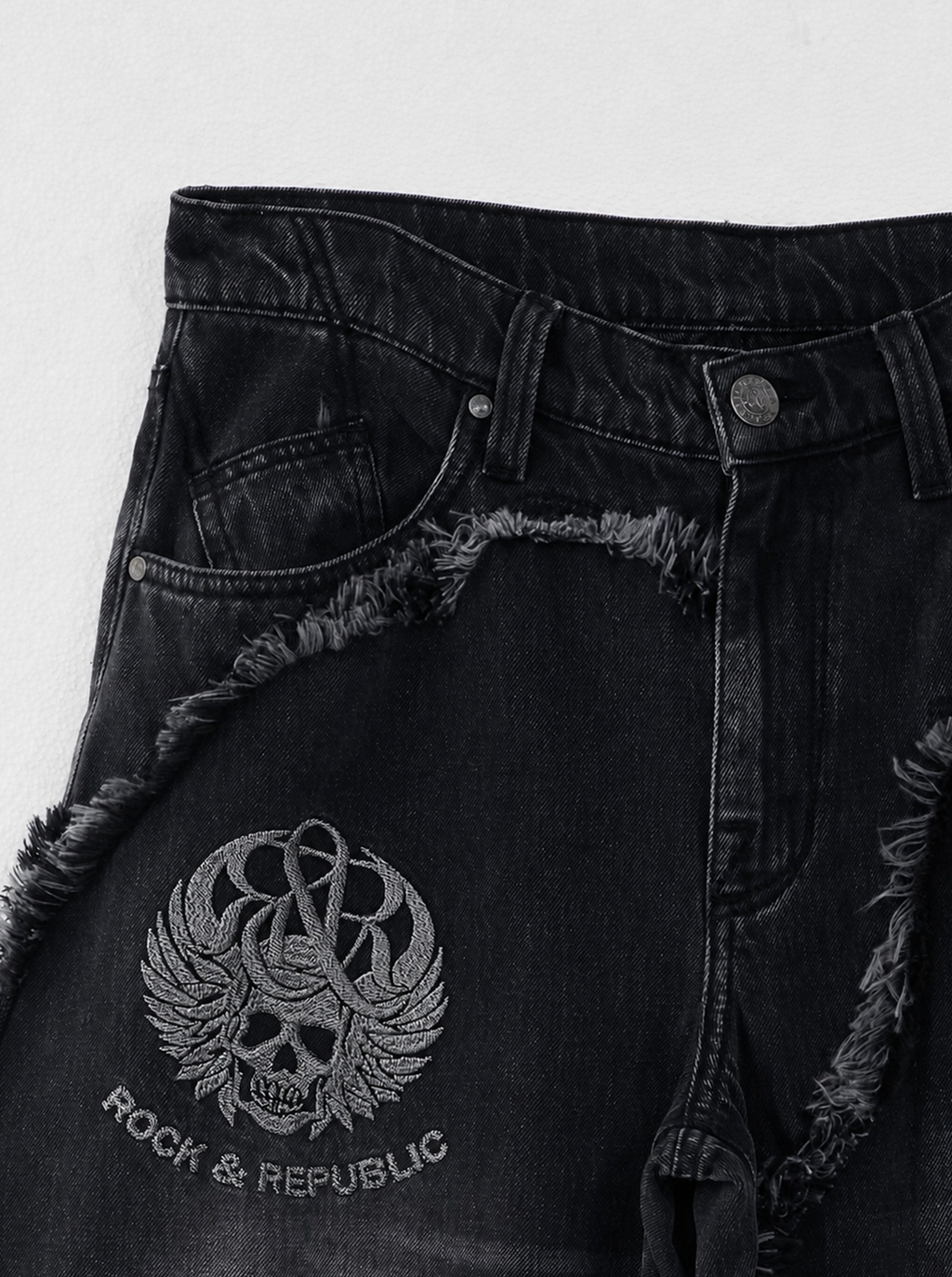 Black Jeans with Studded Fringe Pockets