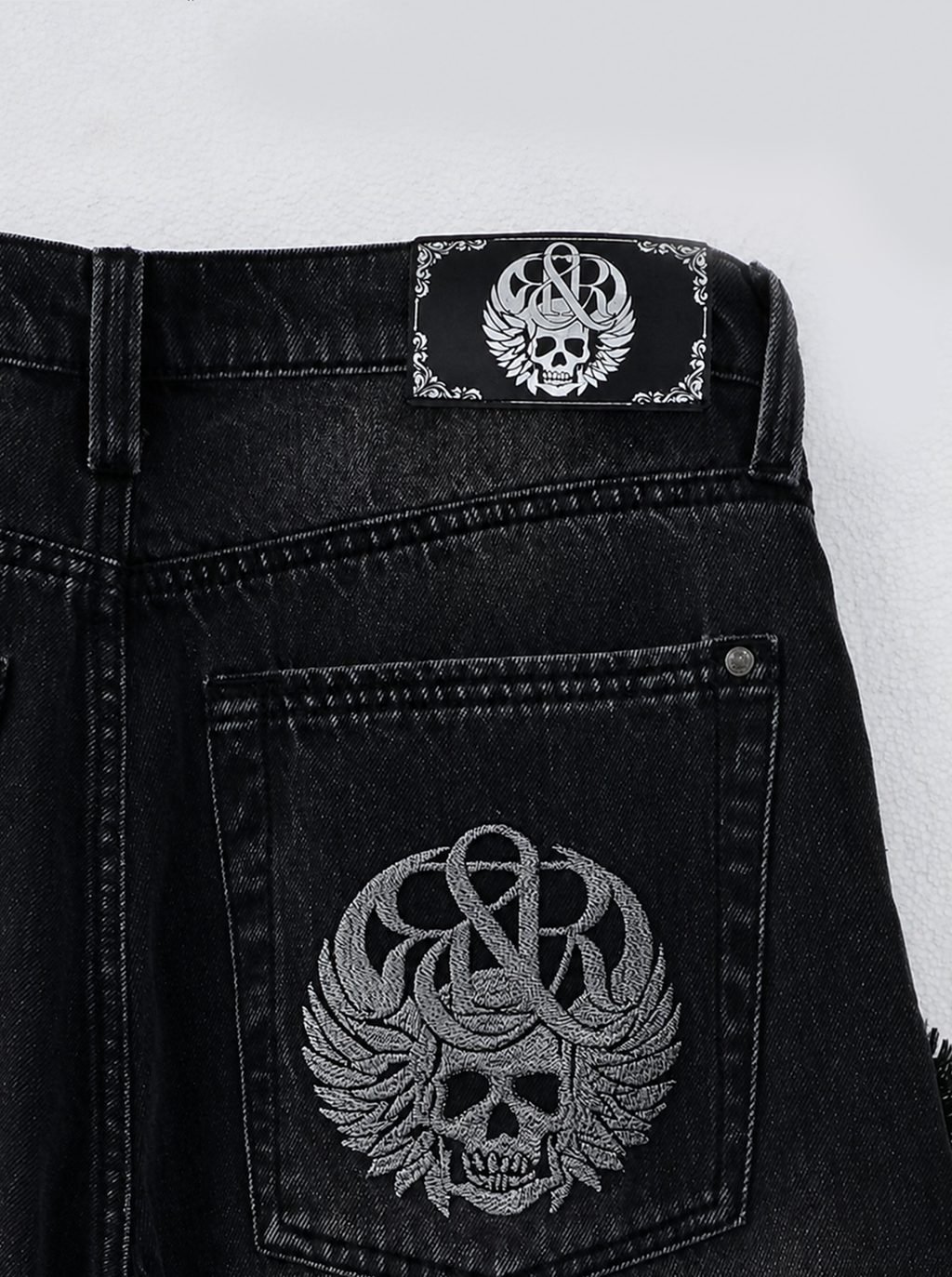 Black Jeans with Studded Fringe Pockets