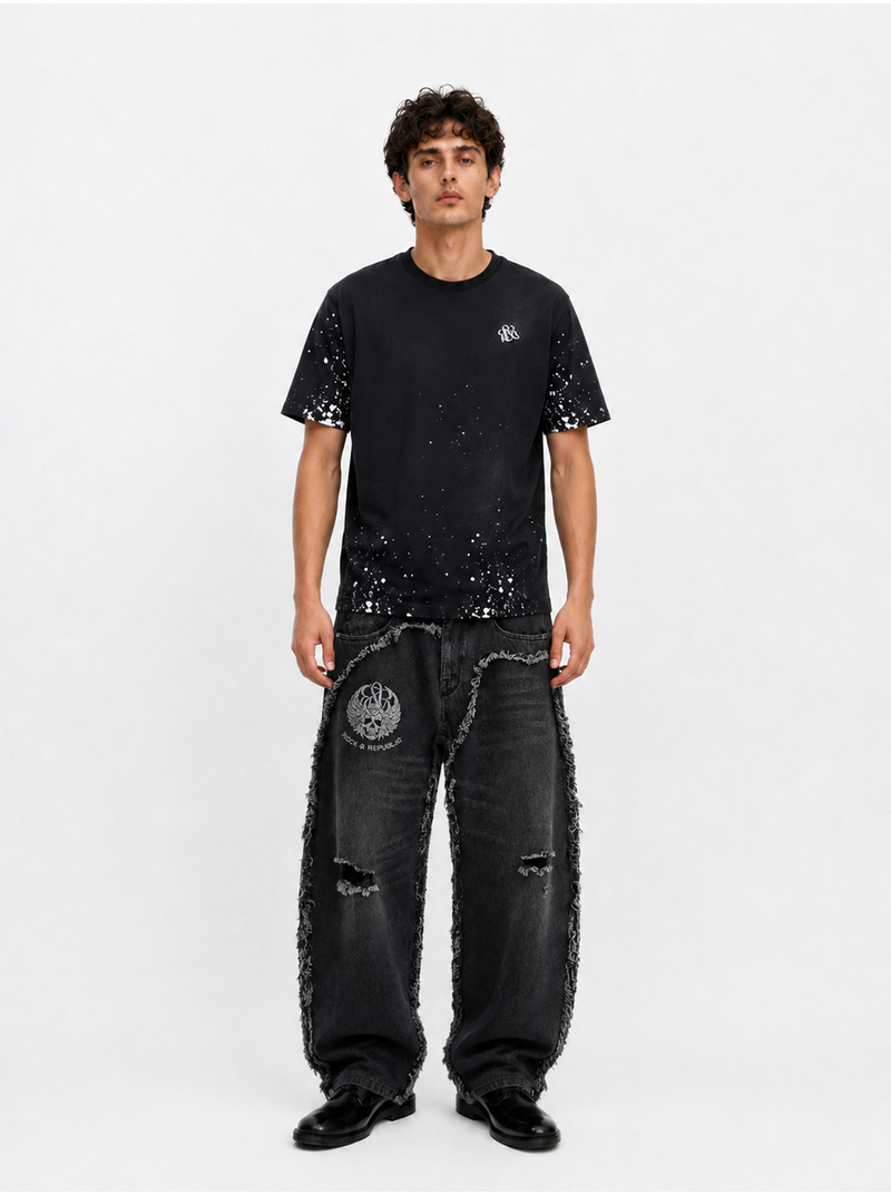 Black Jeans with Studded Fringe Pockets