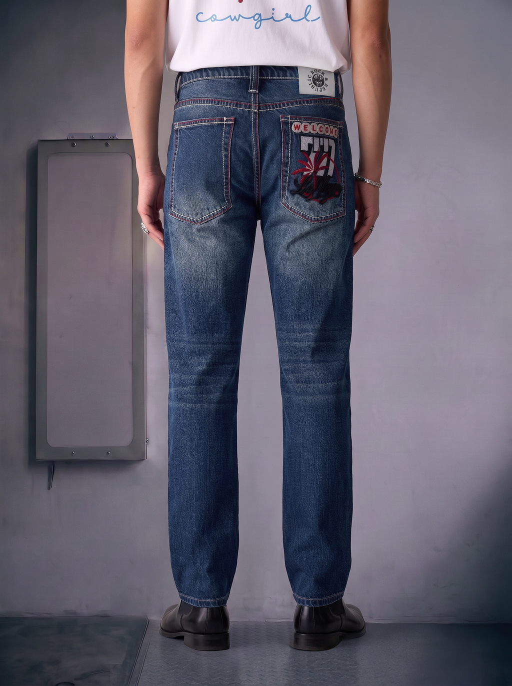 Cade Embroidered Wide Leg Jean