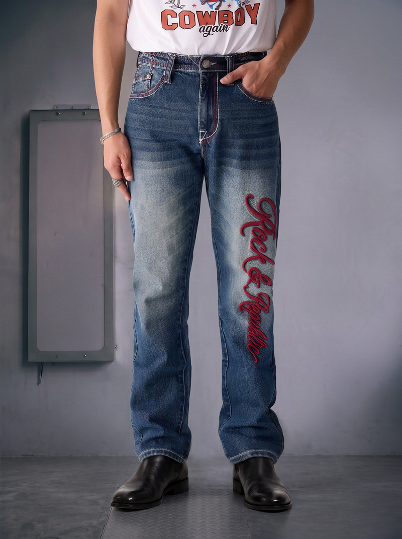Cade Embroidered Wide Leg Jean
