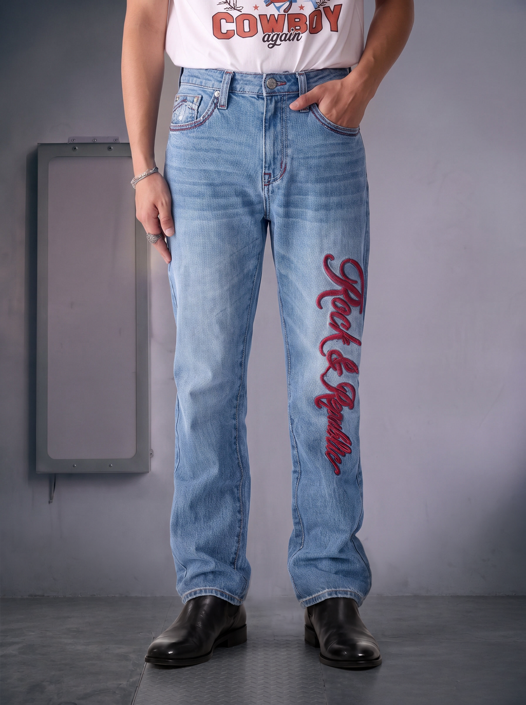 Cade Embroidered Wide Leg Jean