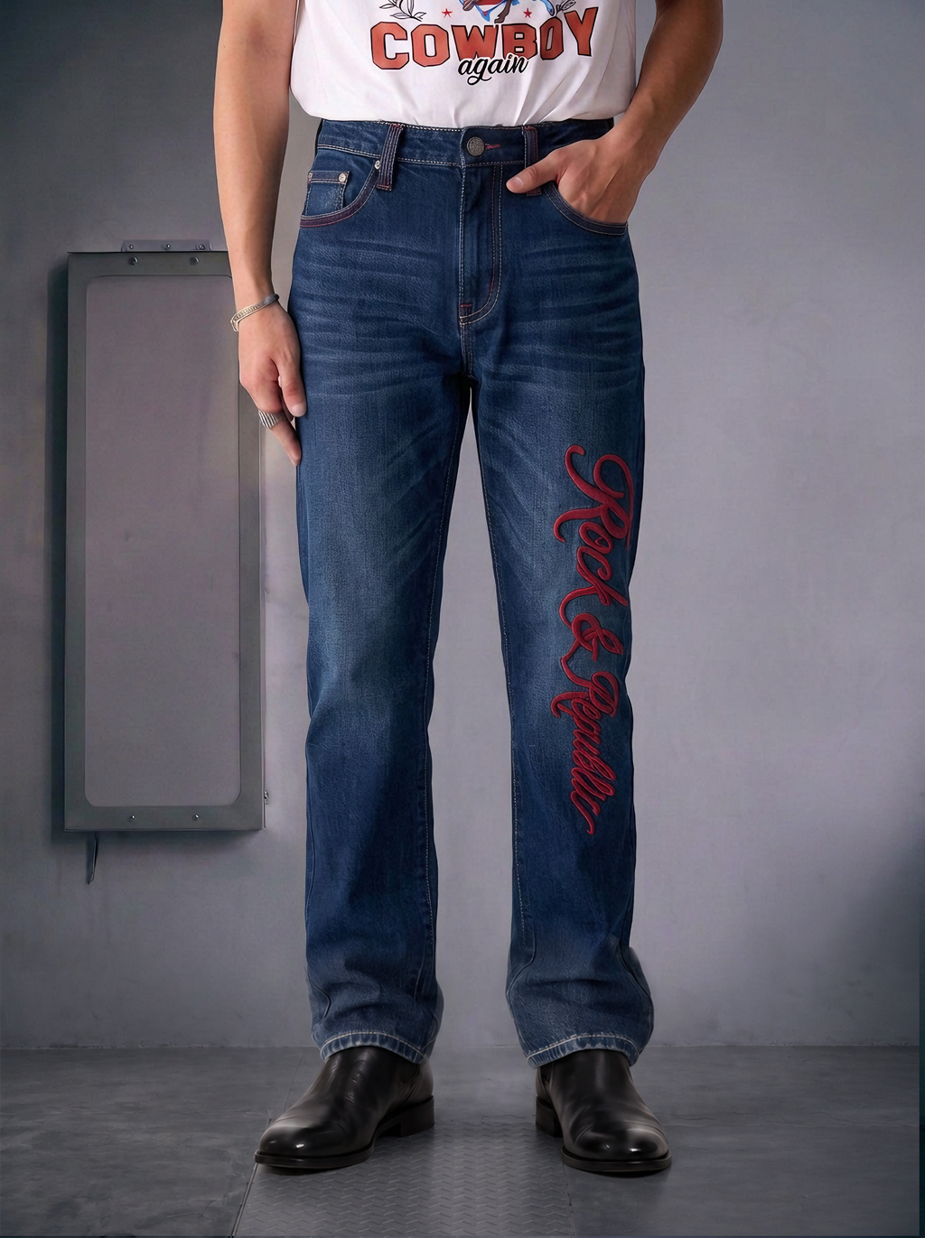 Cade Embroidered Wide Leg Jean