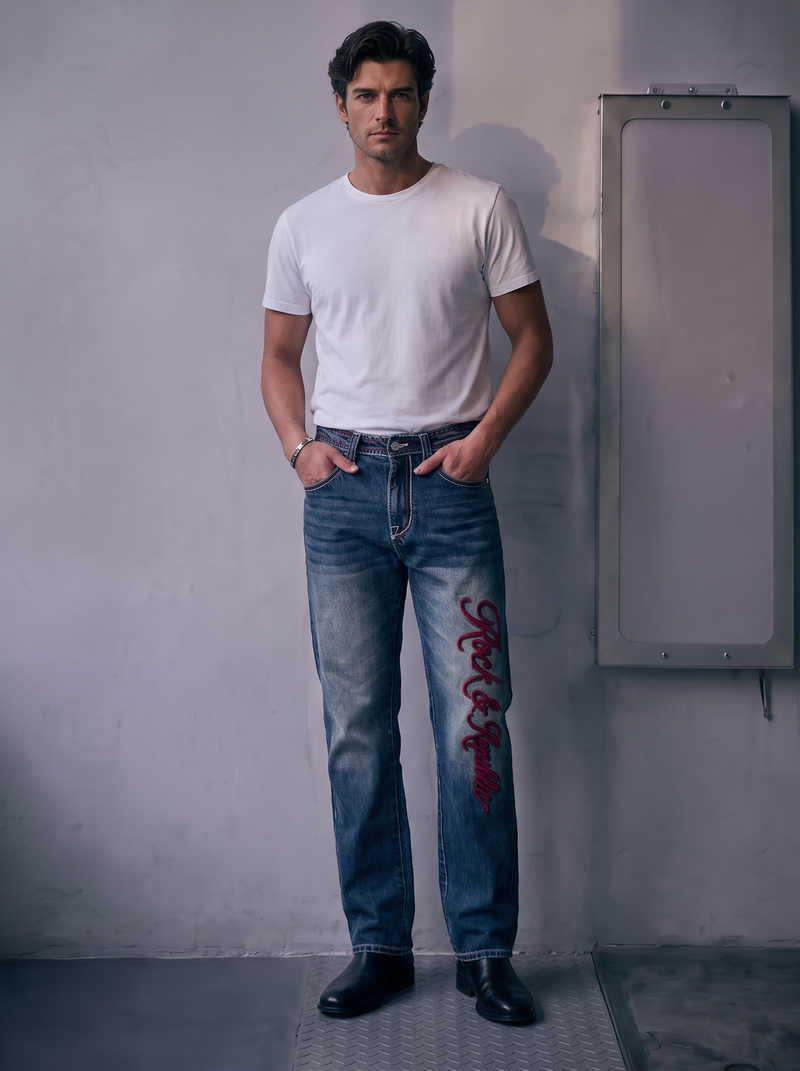 Cade Embroidered Wide Leg Jean