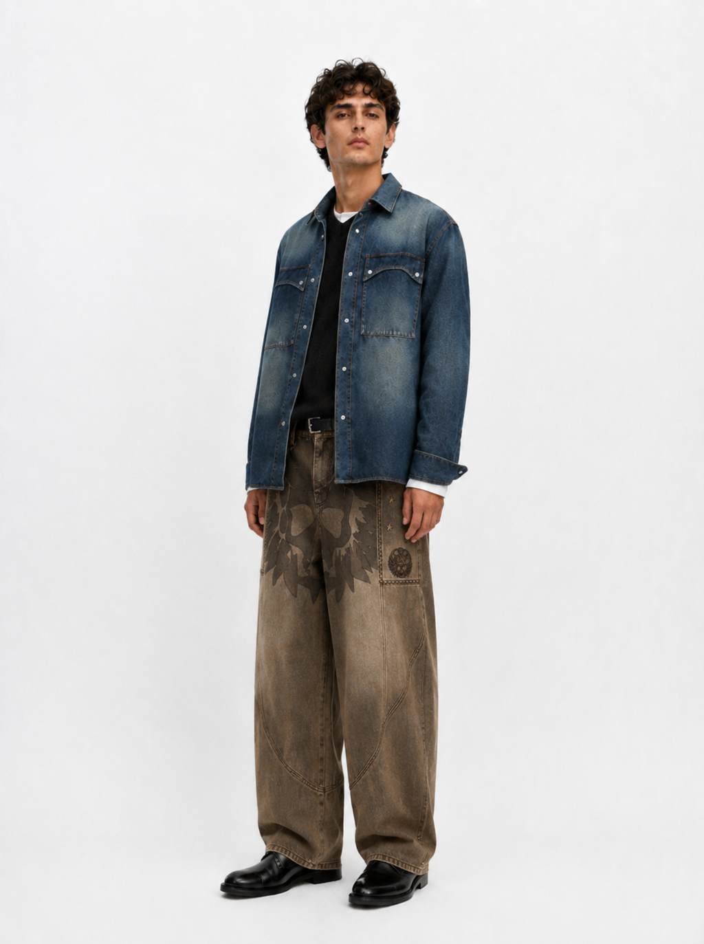 Rhys Sunburst Print Barrel Leg Jean