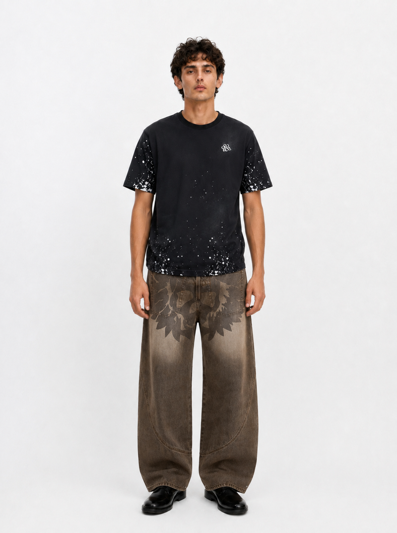 Rhys Sunburst Print Barrel Leg Jean