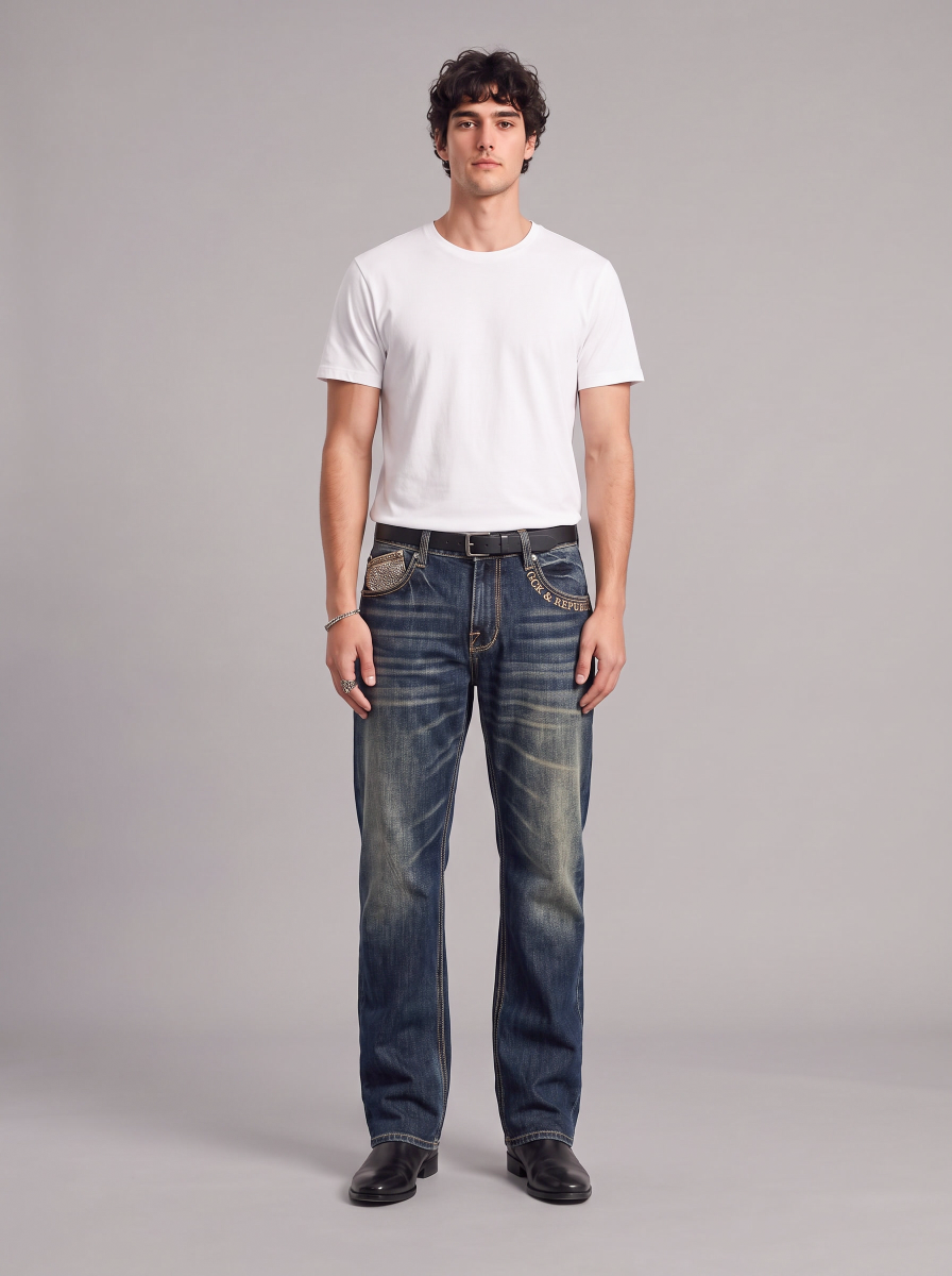 Neil Embroidered Straight Jean