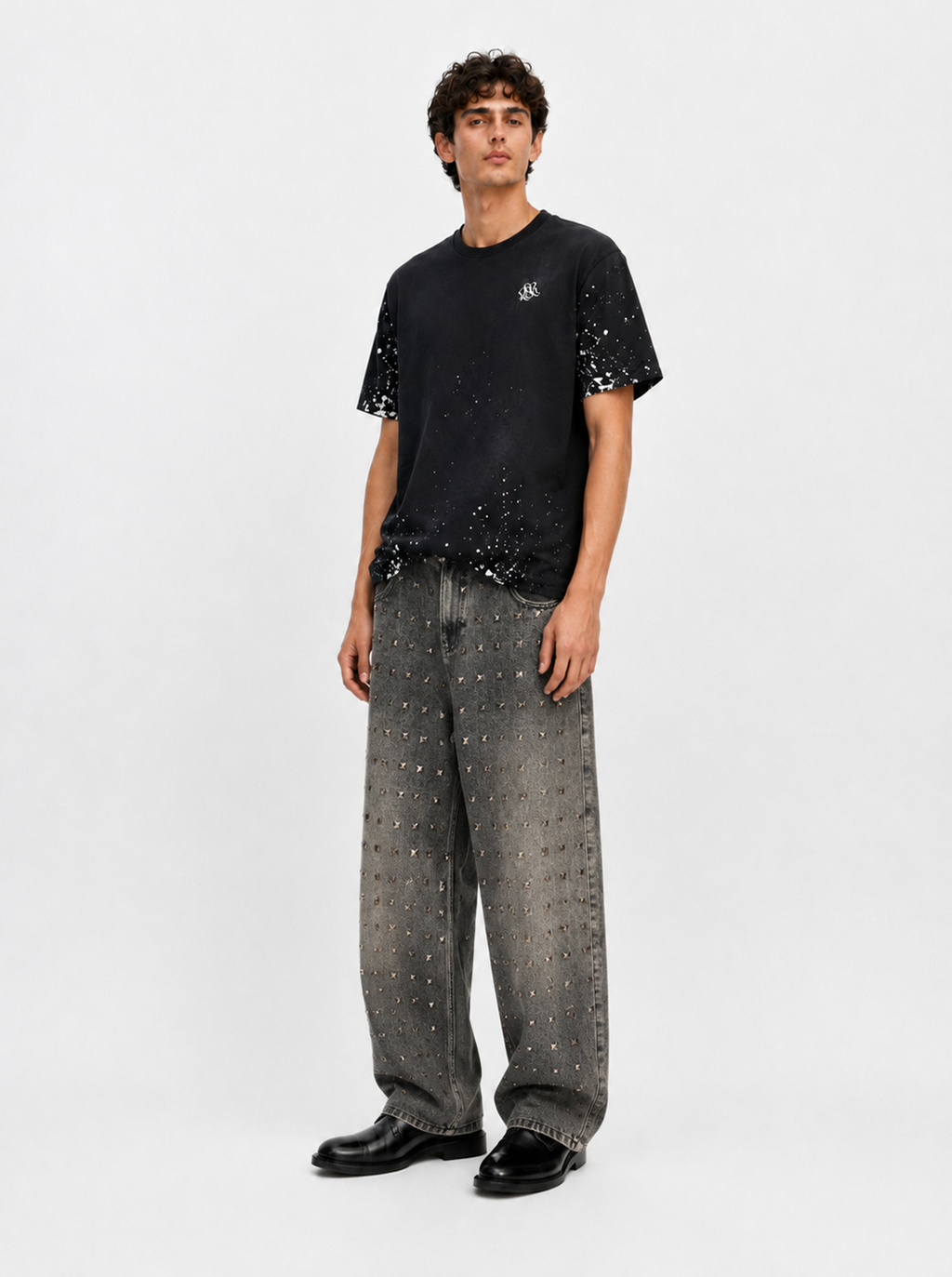 Rhys Allover Stud Barrel Leg Jean