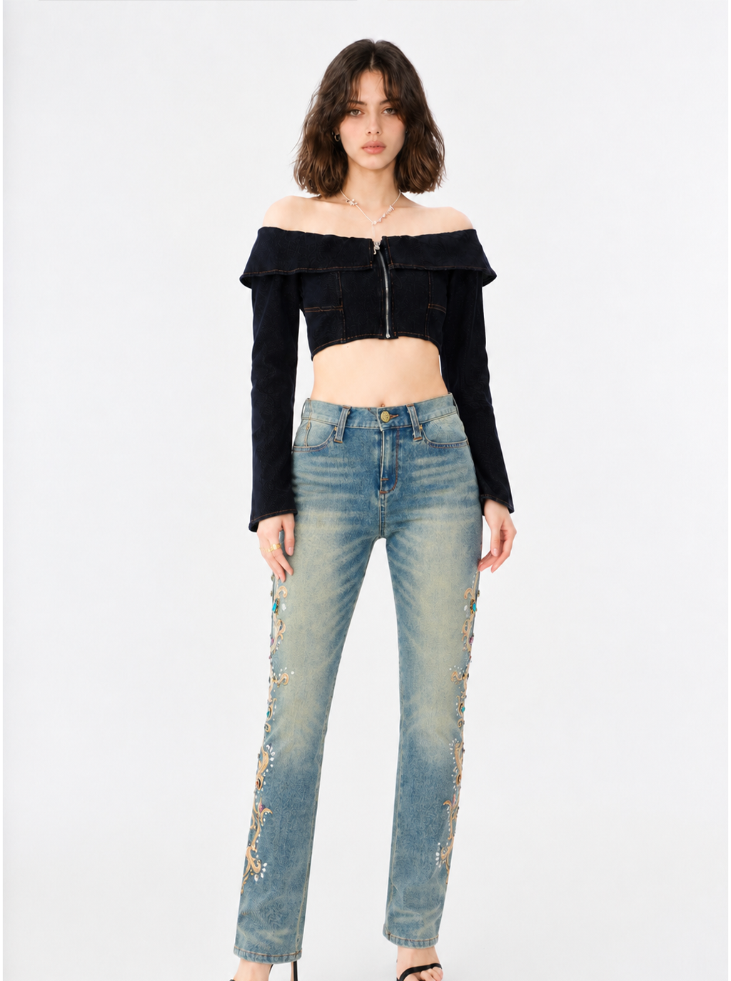 Fever Sunburst Embroidered Bootcut Jean