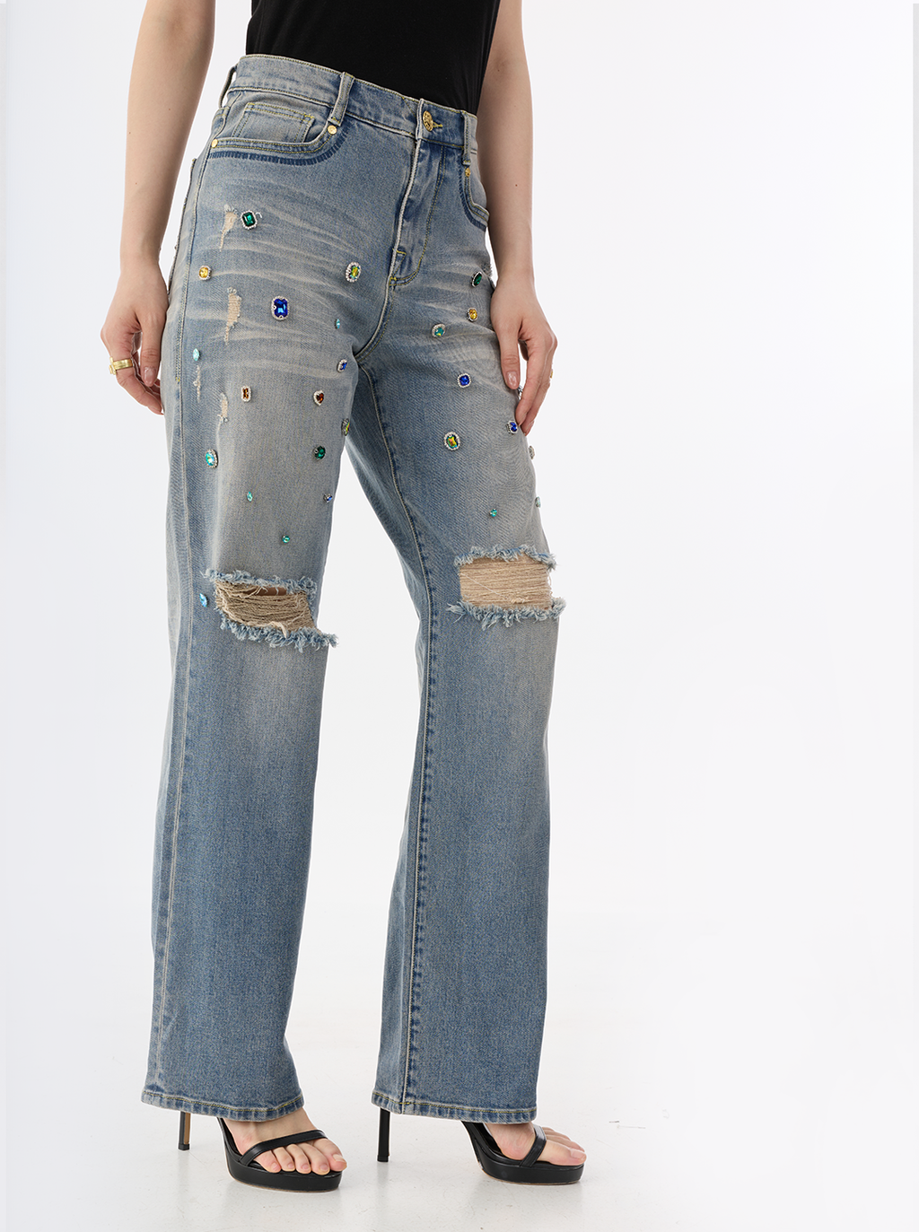 Kaia Multi-Color Crystal Straight Jean