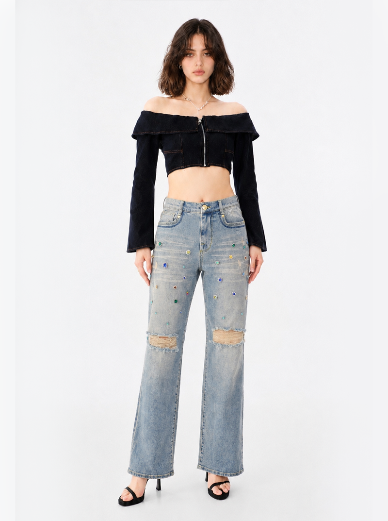 Kaia Multi-Color Crystal Straight Jean